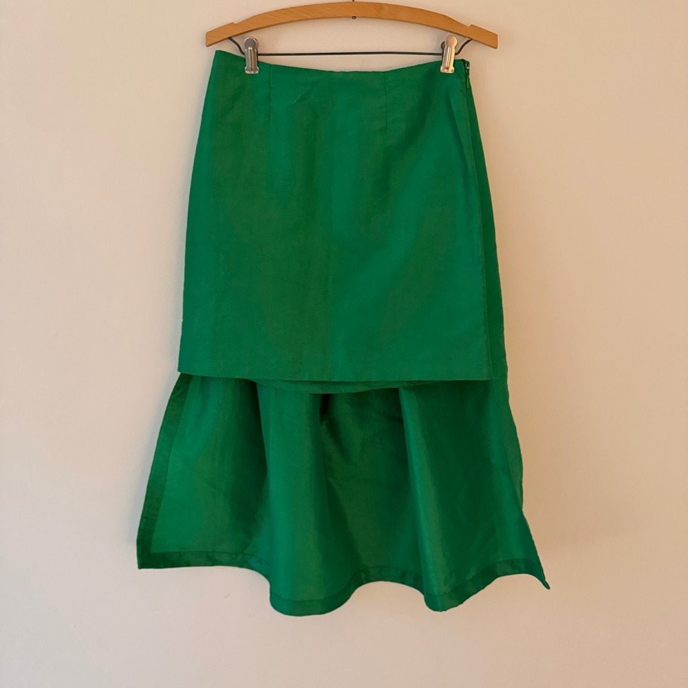 Anthropologie Maeve Asymmetrical Sateen Skirt Kelly Green Size US 4